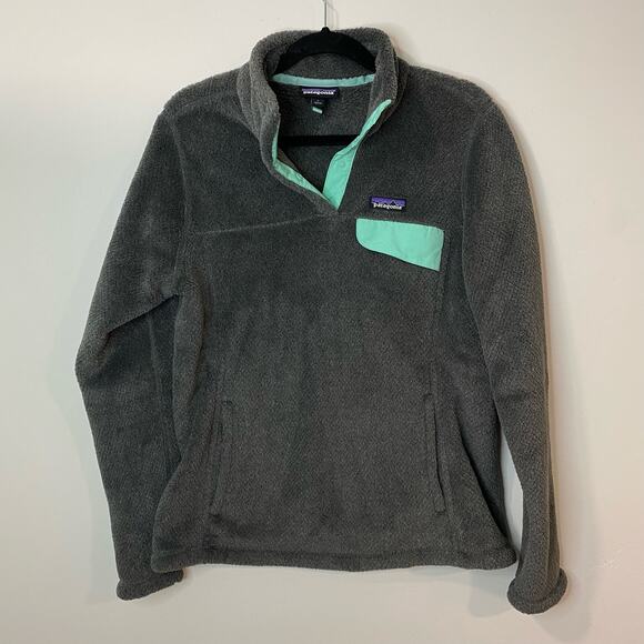 Patagonia Tops - Patagonia Women's Sweatshirt Re Tool Snap T Fleece Gray Aqua Large Pullover Cozy